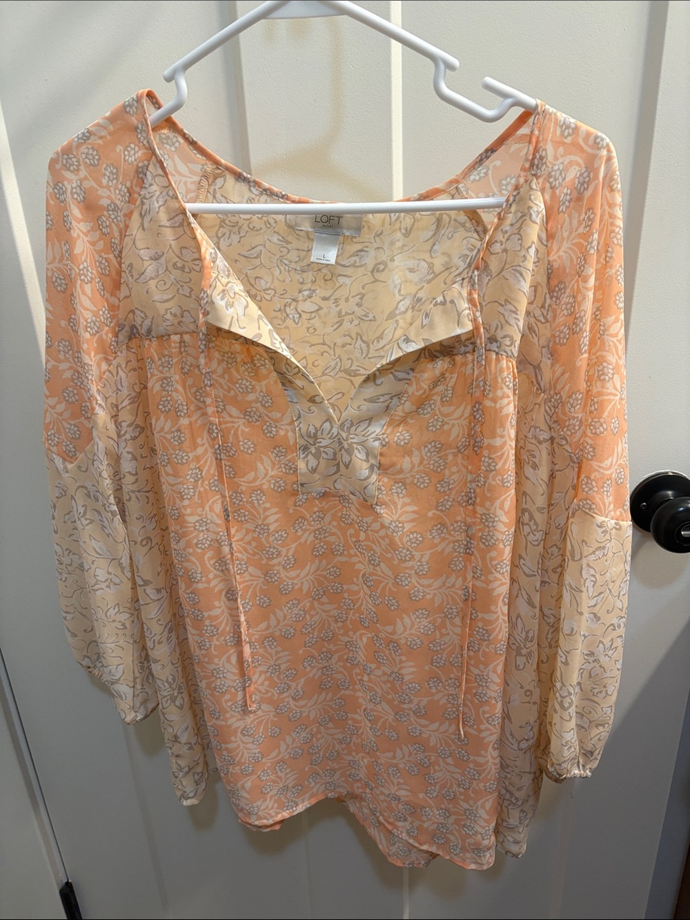 LOFT Peach and Cream Floral Tunic Blouse